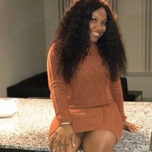 orange sweater dress.